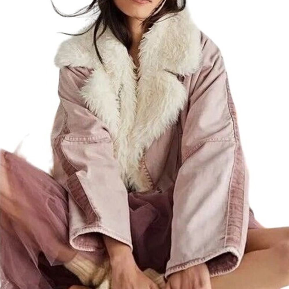 Free People Women's Pale Mauve Lolo Cotton Denim Jacket Size XL NEW